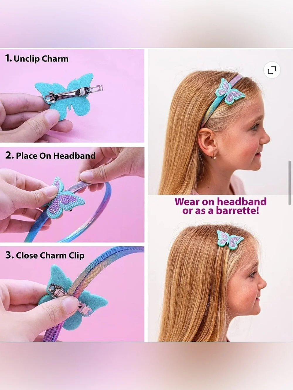 Sparkle Unicorn & Butterfly Kids Headband Set - Pink Purple Blue